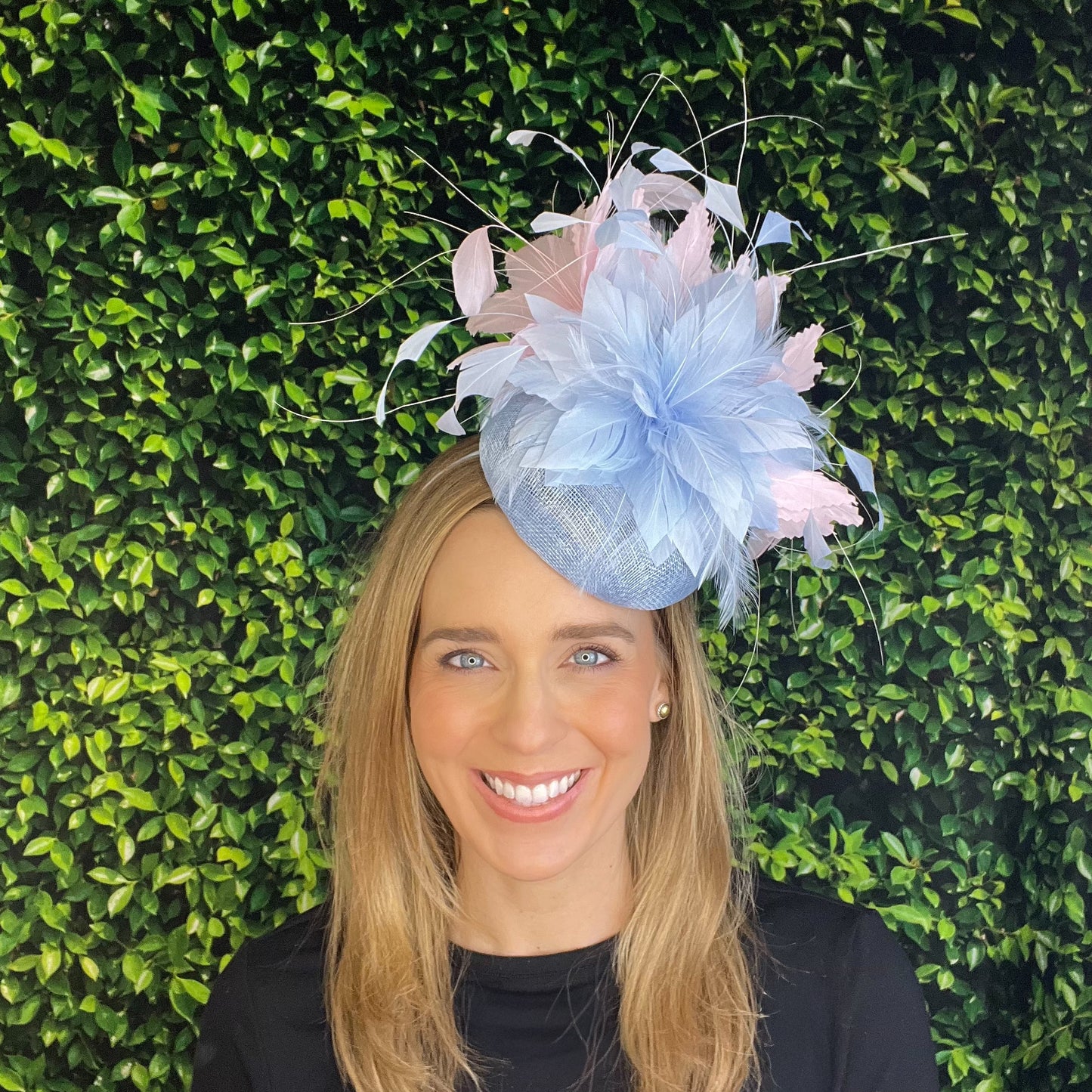 Dahlia Baby Blue and Baby Pink Kentucky Derby Fascinator Hat