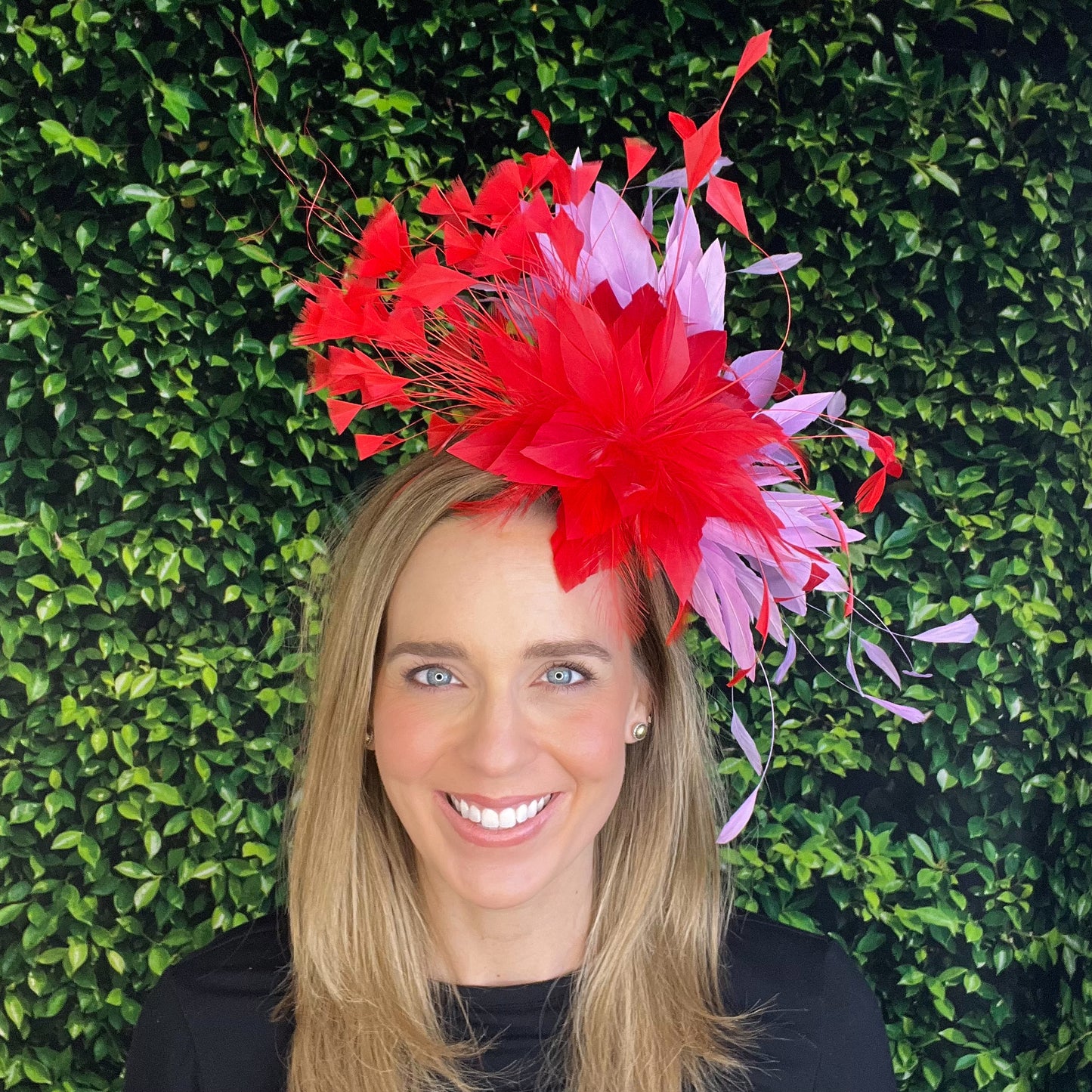 Quinn Classic Red and Pink Lavender Kentucky Derby Fascinator Hat