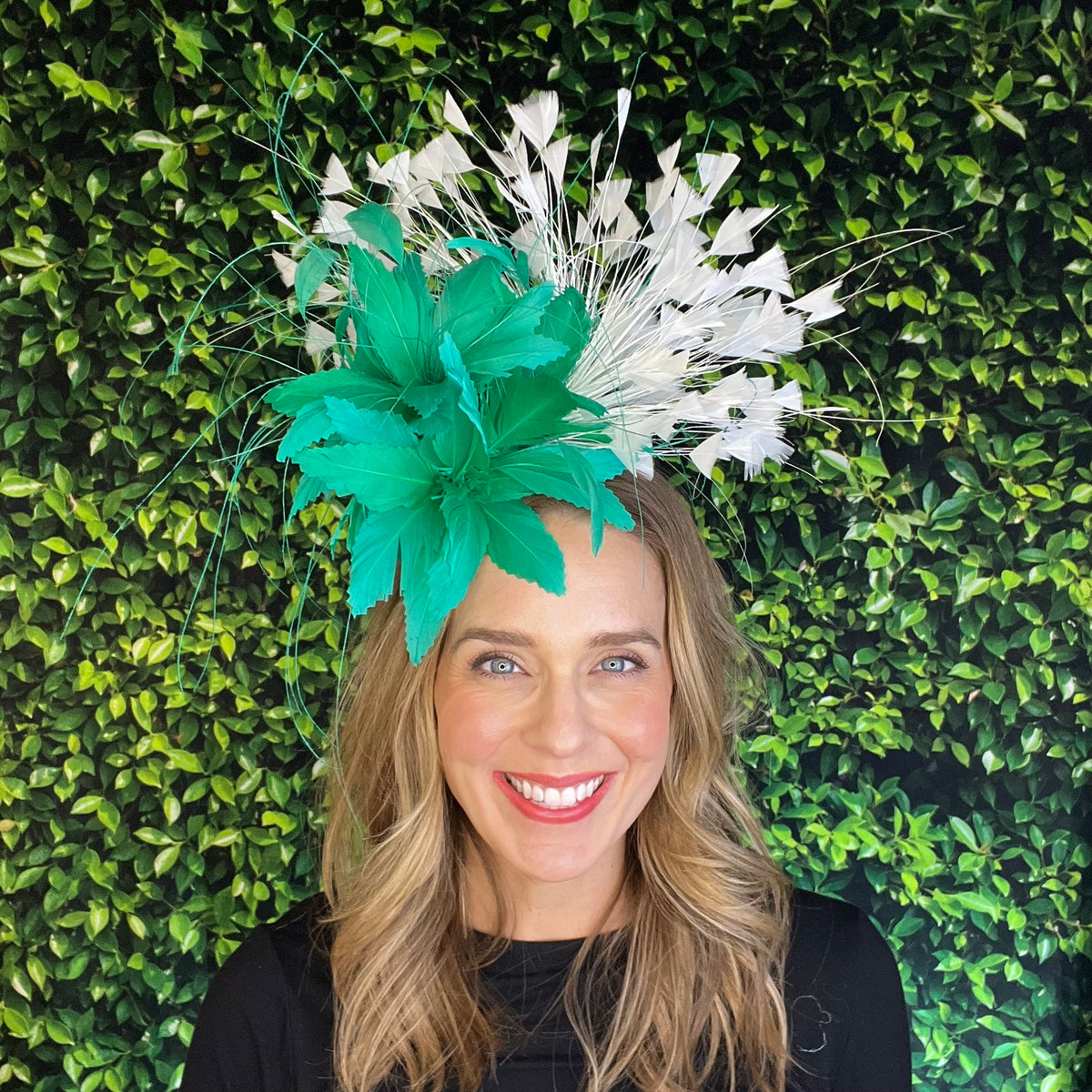 Jaden Emerald Green and White Kentucky Derby Fascinator Hat
