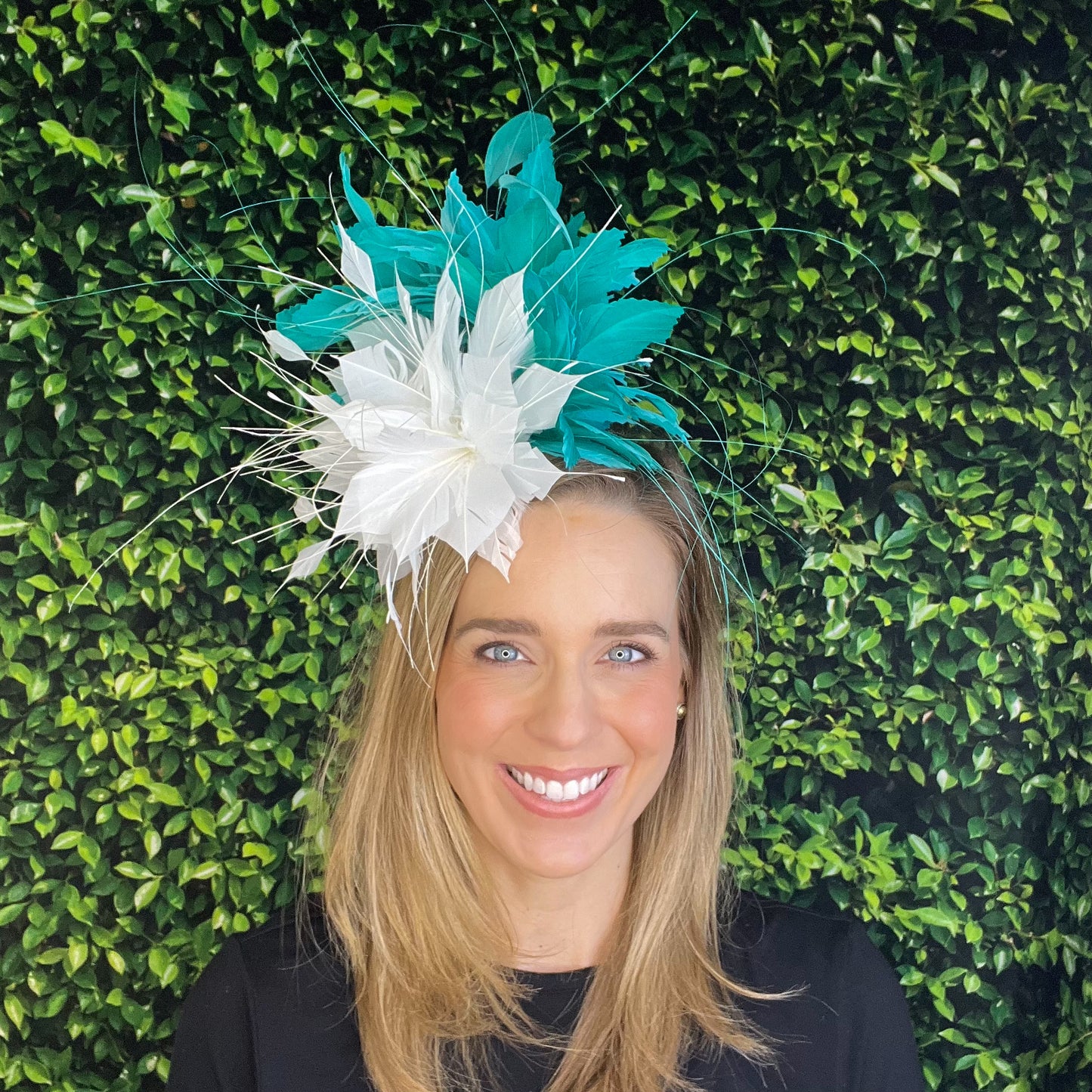 Vera White and Turquoise Kentucky Derby Fascinator Hat