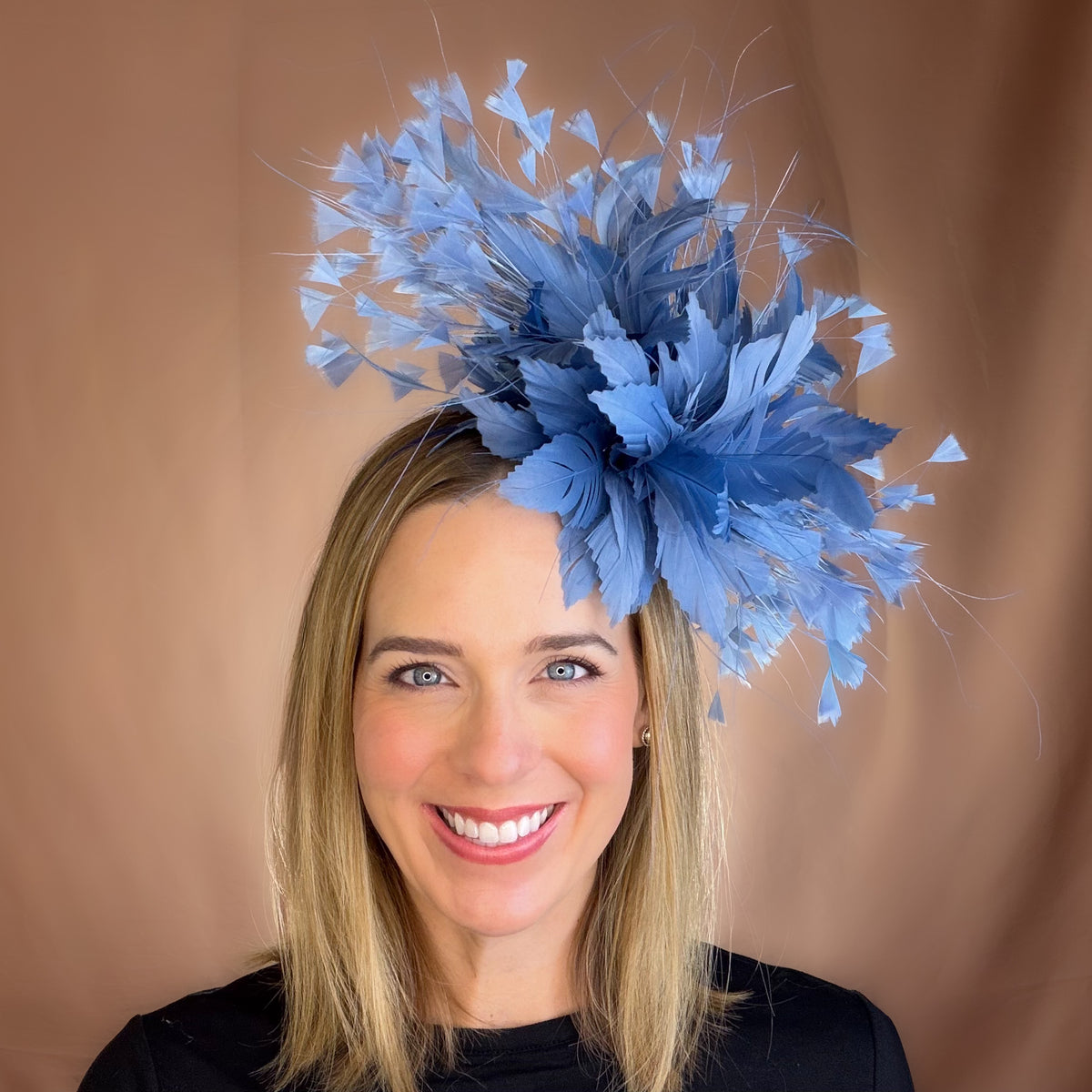 Reese All Medium Denim Blue Feather Fall Horse Racing Fascinator