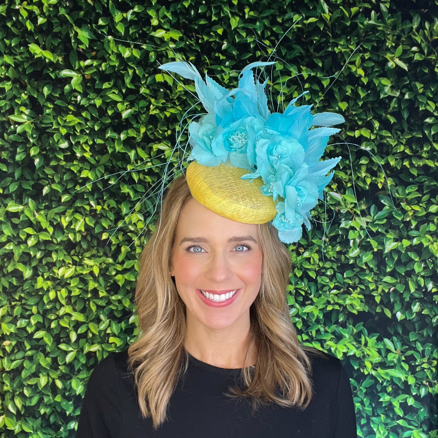 Blake Aqua Blue and Yellow Kentucky Derby Fascinator Hat