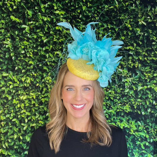 Blake Aqua Blue and Yellow Kentucky Derby Fascinator Hat