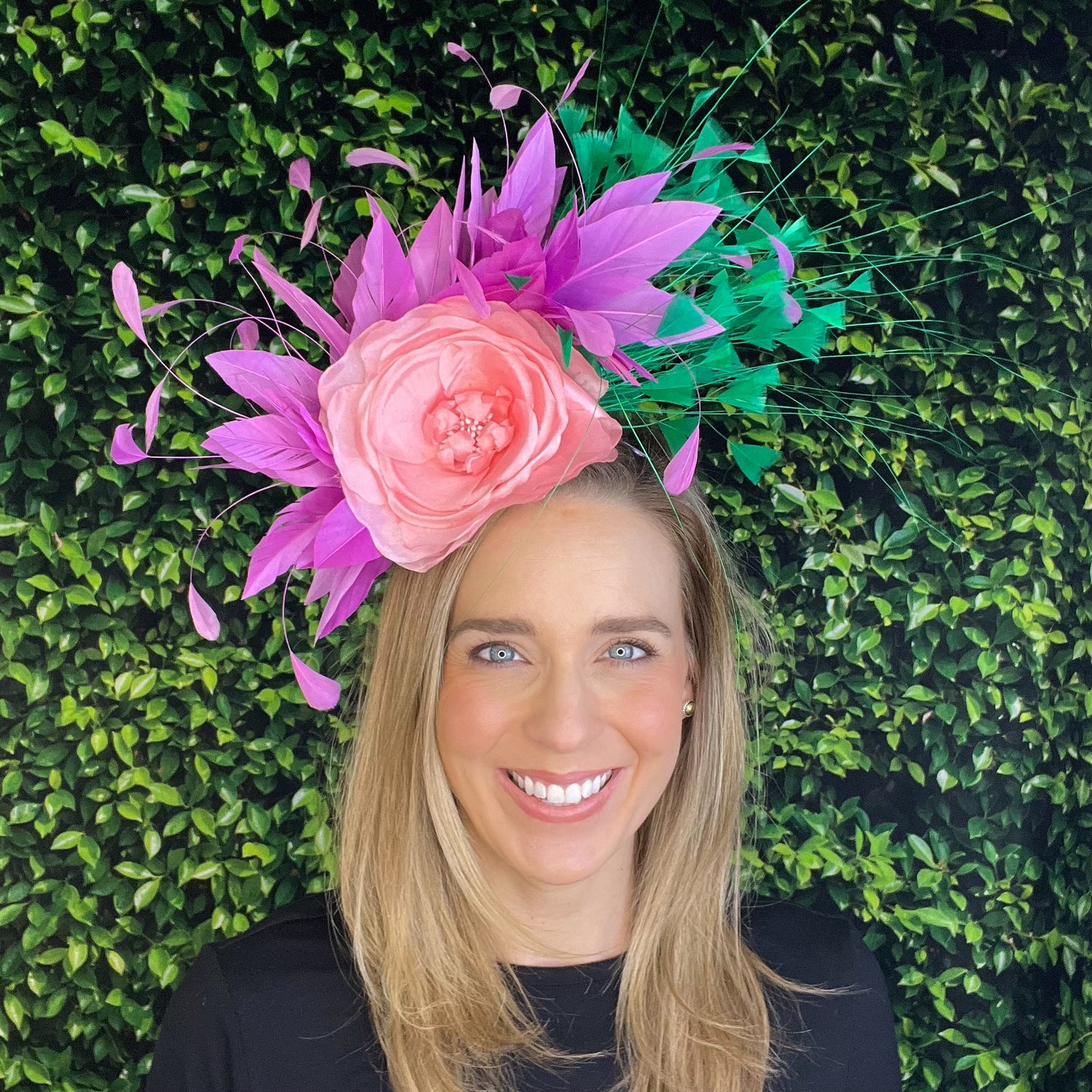 Meghan Coral Orchid Purple and Green Kentucky Derby Fascinator Hat