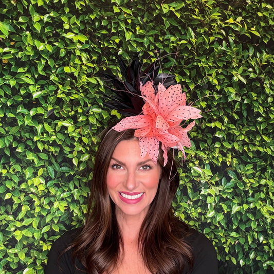 Rowan Coral and Black Kentucky Derby Fascinator