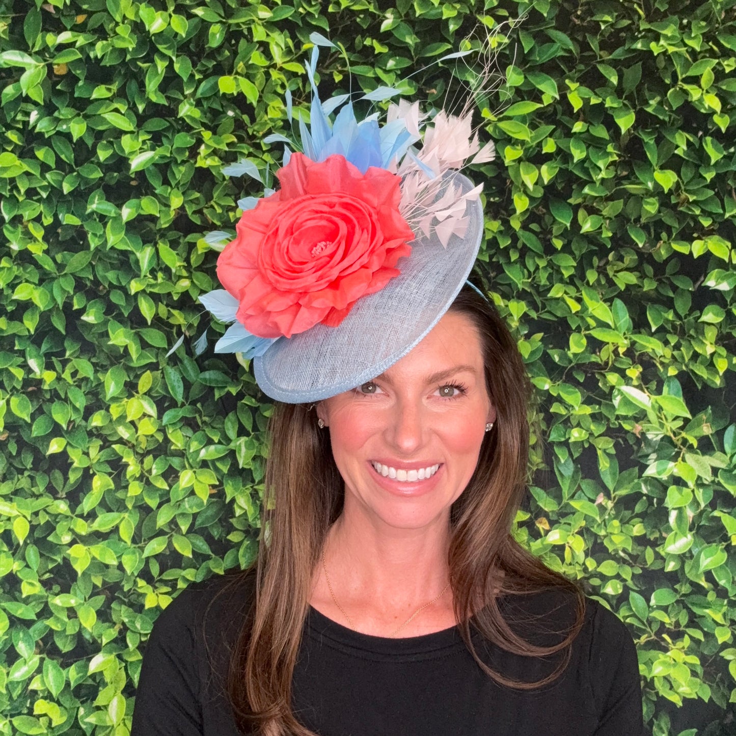 Carmen Light Blue Coral and Pale Pink Kentucky Derby Fascinator Hat