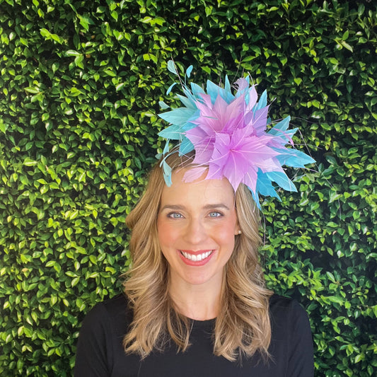 Lennox Light Orchid Purple and Aqua Kentucky Derby Fascinator Hat