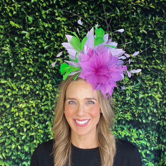 Greer Orchid Purple Lilac and Lime Green Kentucky Derby Fascinator Hat