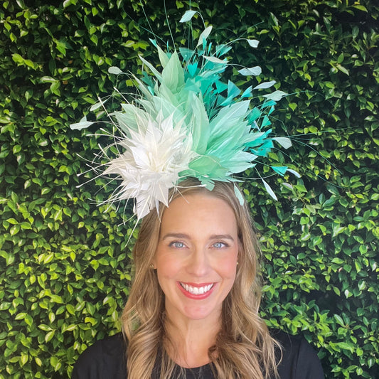 Noel White Mint and Emerald Green Kentucky Derby Fascinator Hat